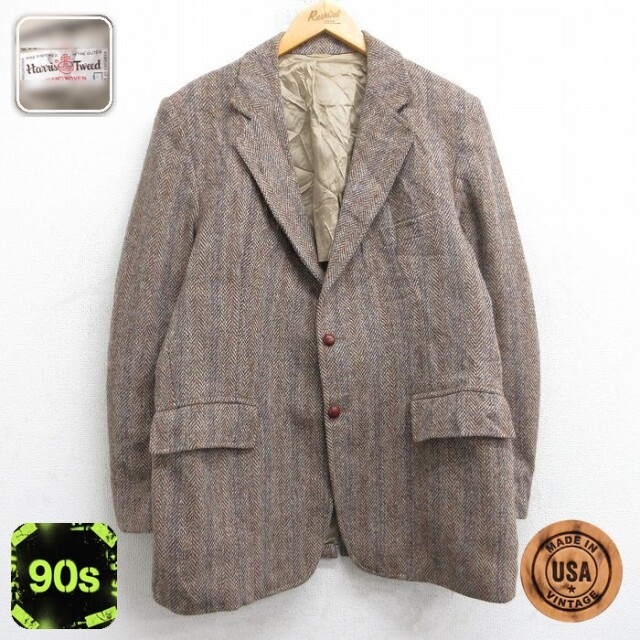 【50%OFF】ハリスツイード 90s テーラードジャケット ストライプ ベージュ M | 古着
