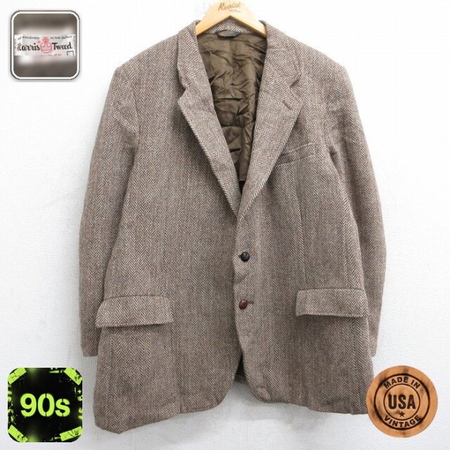 【50%OFF】ハリスツイード 90s テーラードジャケット 手織り ベージュ L | 古着