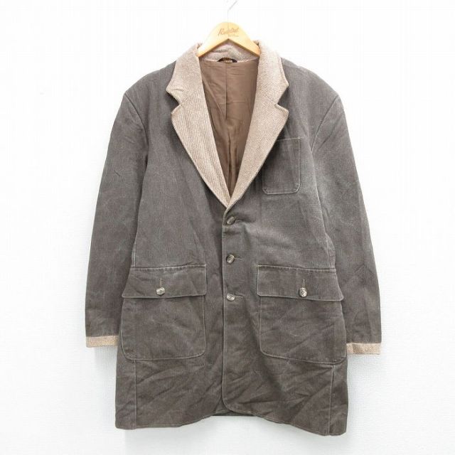 XL★古着 長袖 テーラード ジャケット メンズ 90年代 90s ロング丈 コットン USA製 茶他26feb03