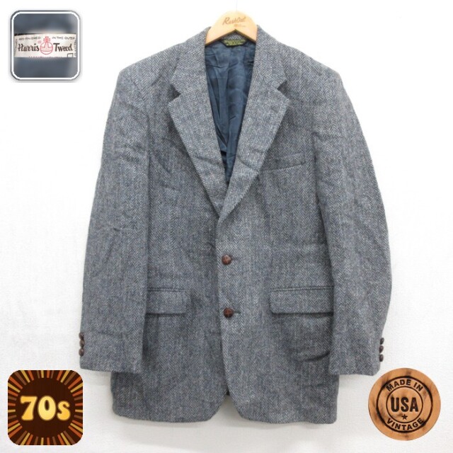 Harris Tweed 80s テーラードジャケット ヘリンボーン グレー メンズM相当 | 古着