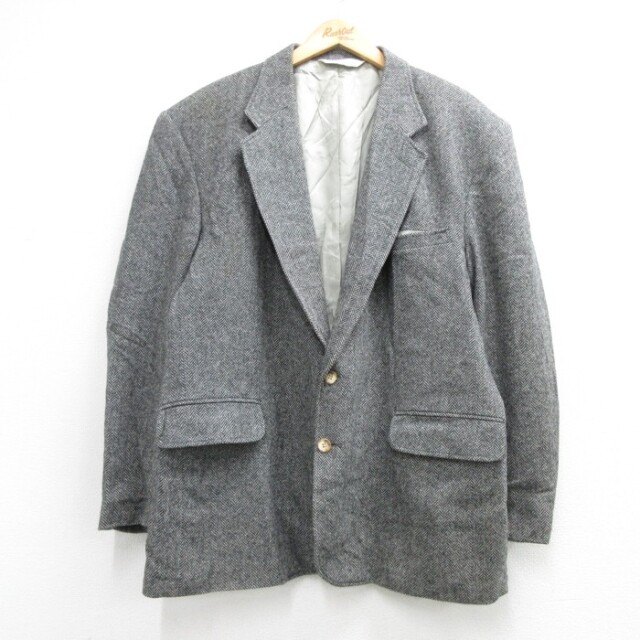 L★古着 LANDS'END ランズエンド 長袖 テーラード ジャケット メンズ 90年代 90s ロング ヘリンボーン フラップポケット ウール USA製 グレー 霜降り【spe】 26sep28