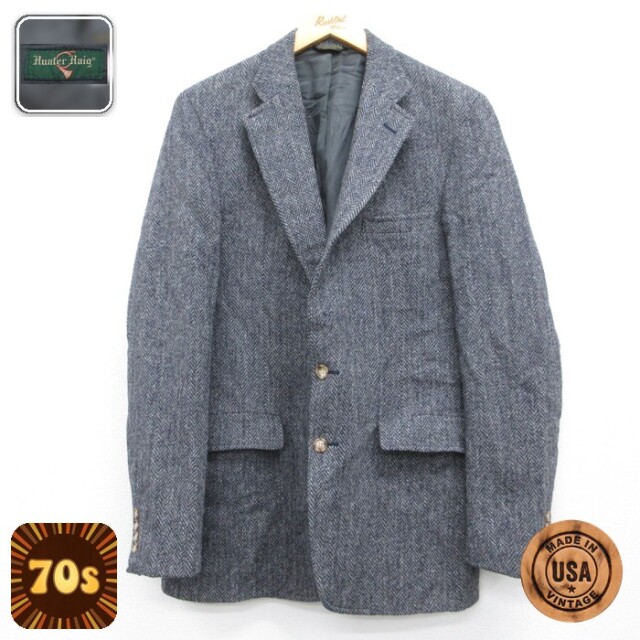 Hunter Haig 70s テーラードジャケット ハリスツイード グレー メンズL相当 | 古着