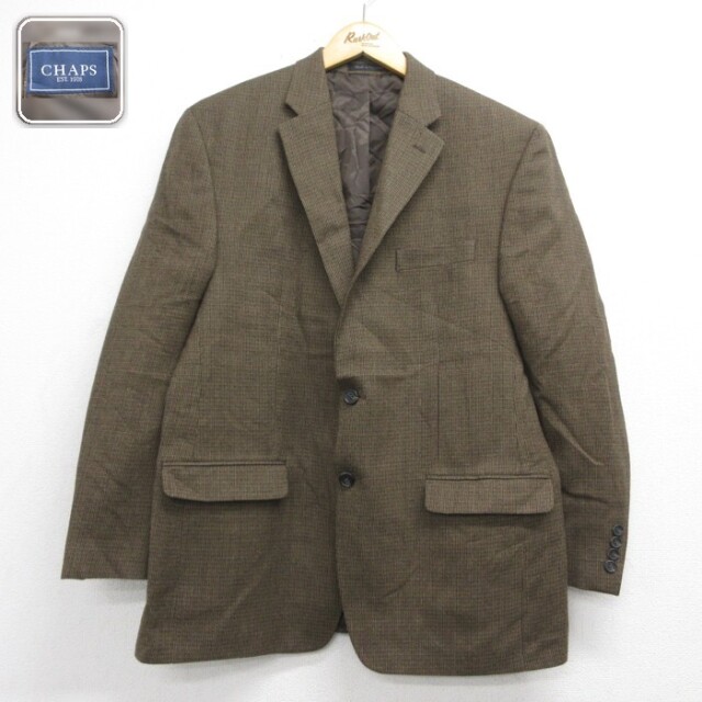 CHAPS 長袖 テーラード ジャケット ウール チェック ブラウン メンズL相当 | 古着