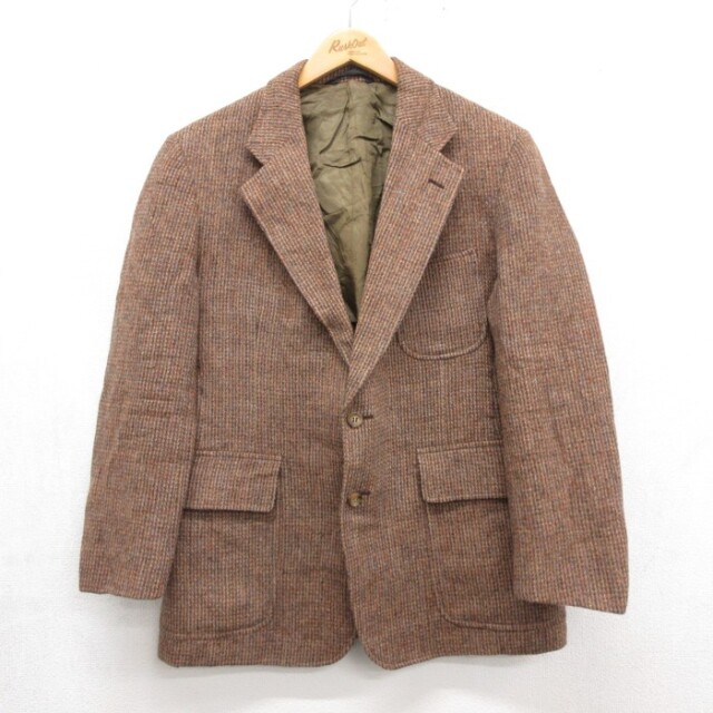 Harris Tweed テーラードジャケット ウール100% ブラウン 古着通販 M☆古着 Harris Tweed 長袖 テーラード ジャケット メンズ 80