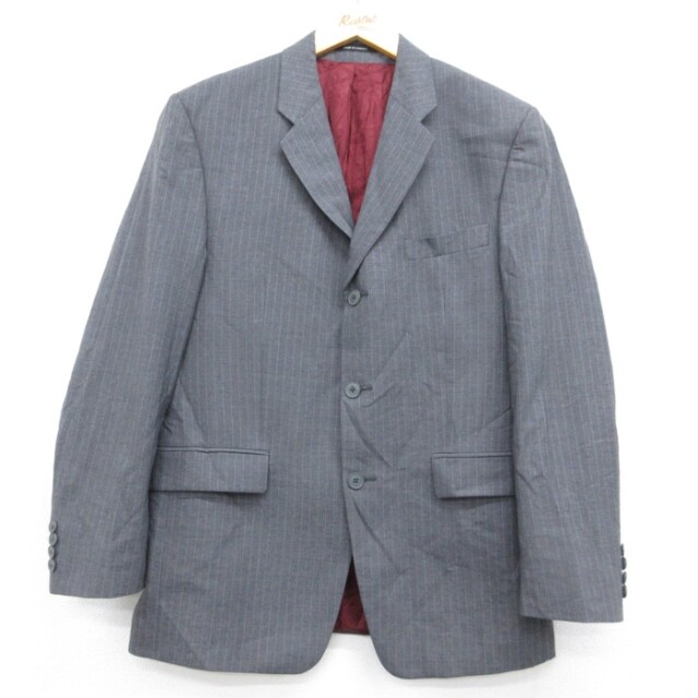 ３８【美品】DKNY ダナキャラン 最高級 シルク グレーストライプスーツ 古着通販 M☆古着 ダナキャランニューヨーク DKNY 長袖 テーラード