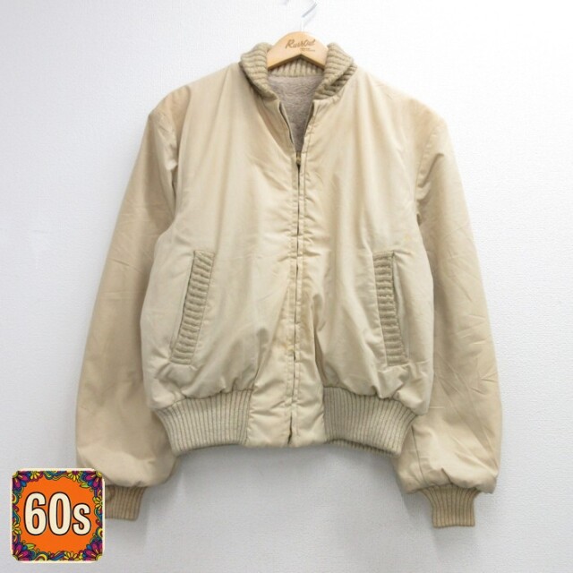 60s リブニットジャケット ベージュ メンズL相当 | 古着