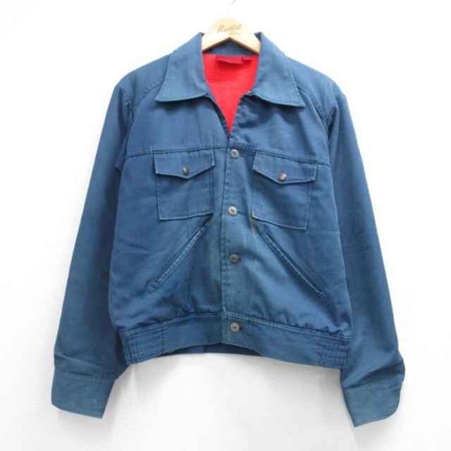 L★古着 ディッキーズ 長袖 ビンテージ ジャケット メンズ 70年代 70s スナップボタン 開襟 ネイビー【spe】 26aug20