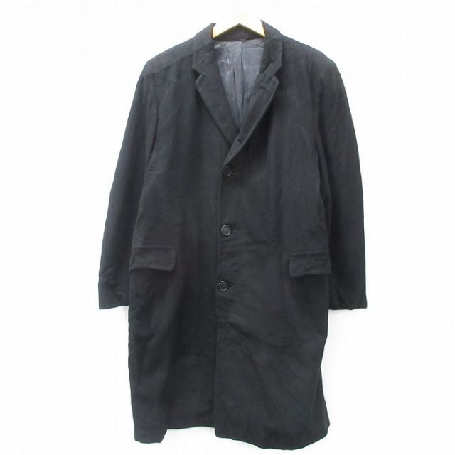 【50%OFF】XL★古着 長袖 ウール コート メンズ 90年代 90s ロング丈 黒 ブラック 25jan08 中古 アウター