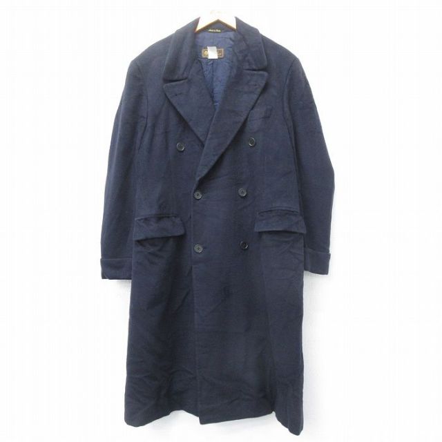 【50%OFF】L★古着 長袖 ウール コート メンズ 90年代 90s ロング丈 カシミヤ カシミア イタリア製 濃紺 ネイビー 【spe】 25jan09 中古 アウター