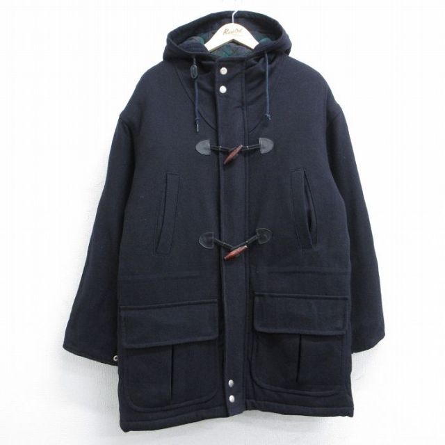 【50%OFF】XL★古着 長袖 ウール ダッフル コート パーカー メンズ 00年代 00s 大きいサイズ ロング丈 濃紺 ネイビー 内側キルティング 25jan24 中古 アウター