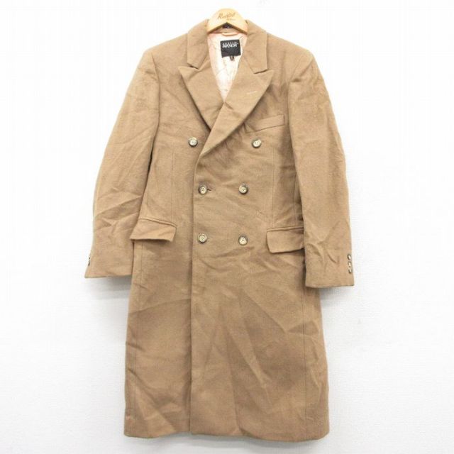 【50%OFF】M★古着 長袖 ウール コート メンズ ロング丈 ベージュ カーキ 25jan28 中古 アウター