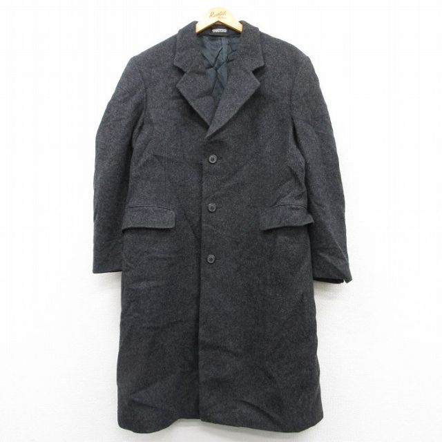 L★古着 長袖 ウール コート メンズ ロング丈 黒 ブラック 25jan28 中古 アウター