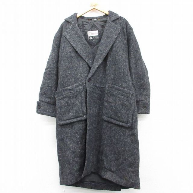L★古着 長袖 ウール コート メンズ 90年代 90s ロング丈 グレー他 25feb04 中古 アウター