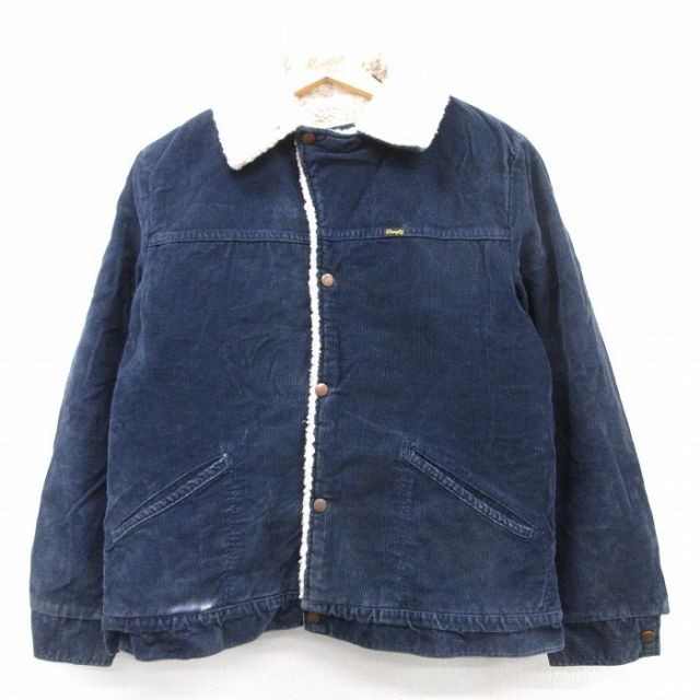 XL★古着 ラングラー Wrangler 長袖 コーデュロイ ボア ジャケット メンズ 80年代 80s 紺他 ネイビー 25feb04 中古 アウター