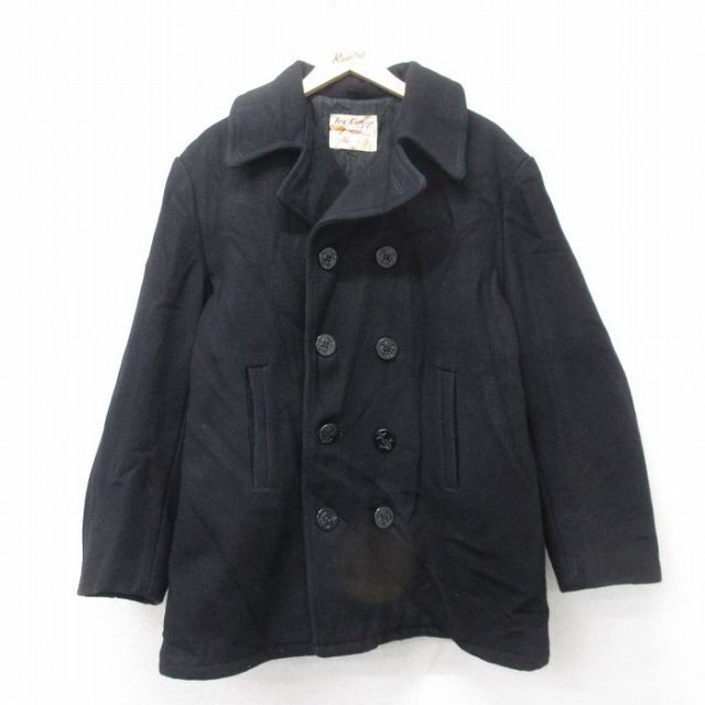 【50%OFF】L★古着 長袖 ウール ピーコート Pコート メンズ 80年代 80s USA製 黒 ブラック 25feb04 中古 アウター