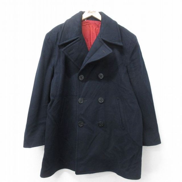 L★古着 長袖 ピーコート Pコート メンズ 90年代 90s ロング丈 USA製 紺 ネイビー 25feb04 中古 アウター