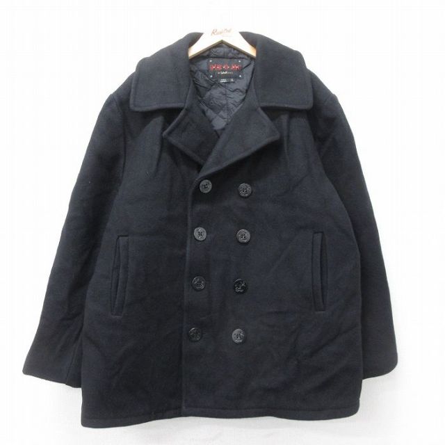 XL★古着 ショット Schott 長袖 ピーコート Pコート メンズ 90年代 90s 大きいサイズ ロング丈 カナダ製 黒 ブラック 内側キルティング 【spe】 25feb04 中古 アウター