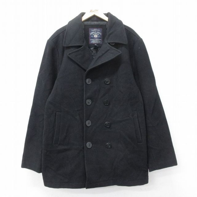 【50%OFF】L★古着 長袖 ピーコート Pコート メンズ 00年代 00s 大きいサイズ ロング丈 黒 ブラック 内側キルティング 25feb04 中古 アウター