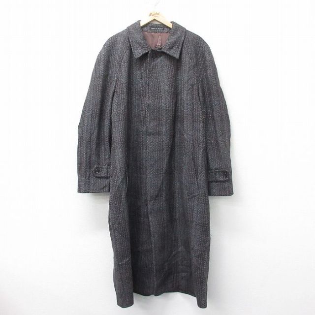 【50%OFF】L★古着 長袖 ウール コート メンズ 90年代 90s ラグラン ツイード 大きいサイズ ロング丈 イングランド製 濃グレー他 25feb04 中古 アウター