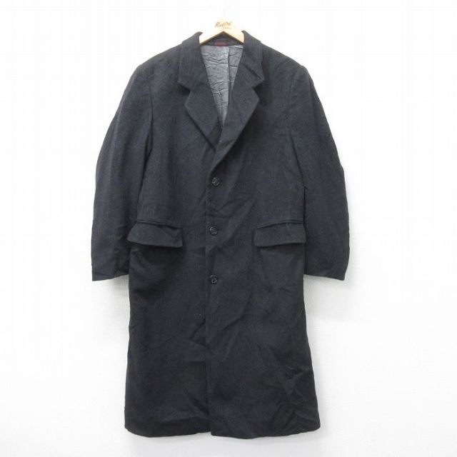 M★古着 長袖 ウール コート メンズ ロング丈 黒 ブラック 25feb04 中古 アウター