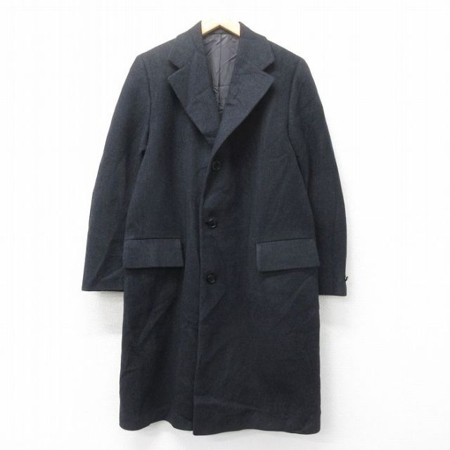 S★古着 長袖 ウール コート メンズ 90年代 90s ツイード ロング丈 USA製 黒 ブラック 25feb04 中古 アウター