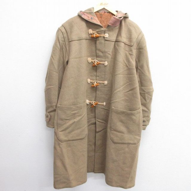 XL★古着 長袖 ビンテージ ウール ダッフル コート パーカー メンズ 70年代 70s 大きいサイズ ロング丈 イングランド製 ベージュ カーキ 【spe】 25feb05 中古 アウター