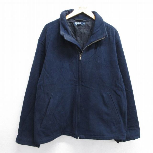 XL★古着 ラルフローレン Ralph Lauren 長袖 ブランド ウール ジャケット メンズ 90年代 90s ワンポイントロゴ 大きいサイズ 紺 ネイビー 内側キルティング 【spe】 25feb05 中古 アウター
