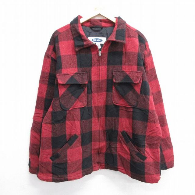 XL★古着 オールドネイビー OLD NAVY 長袖 ウール ジャケット メンズ 00年代 00s 赤他 レッド バッファロー チェック 内側キルティング 25feb05 中古 アウター