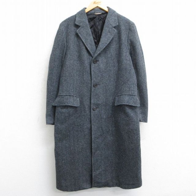 M★古着 長袖 ウール コート メンズ 80年代 80s ツイード ロング丈 USA製 グレー他 25feb07 中古 アウター