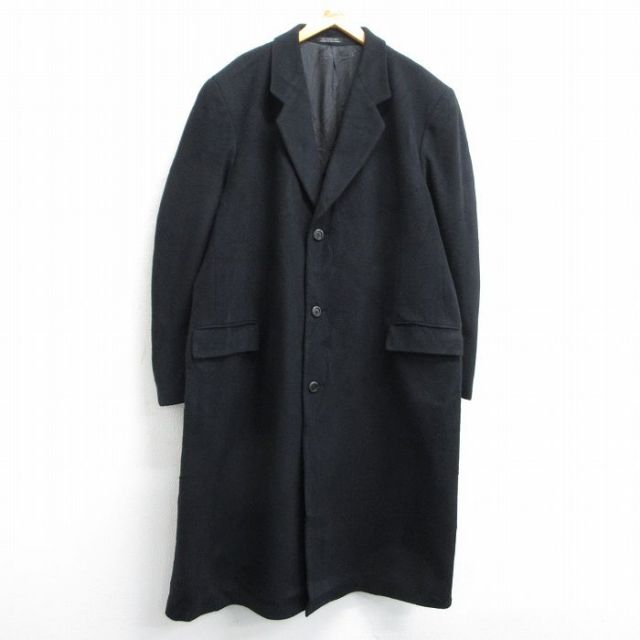 XL★古着 長袖 ウール コート メンズ 90年代 90s 大きいサイズ ロング丈 黒 ブラック 25feb07 中古 アウター