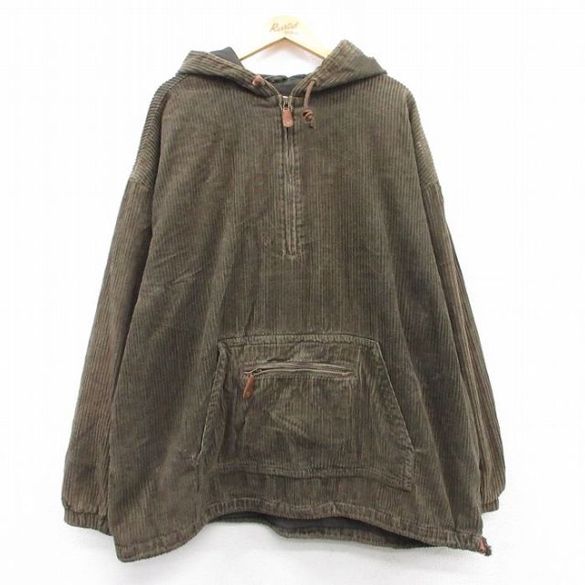 XL★古着 ギャップ GAP 長袖 ハーフジップ ジャケット アノラック パーカー メンズ 00年代 00s コーデュロイ 太畝 大きいサイズ コットン 茶 ブラウン 【spe】 25feb19 中古 アウター