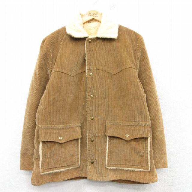 L★古着 長袖 ビンテージ コーデュロイ ジャケット メンズ 70年代 70s 茶 ブラウン 内側ボア 25feb19 中古 アウター