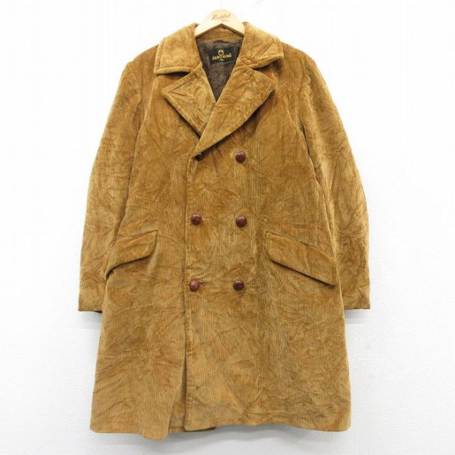 L★古着 長袖 ビンテージ コーデュロイ コート メンズ 70年代 70s 太畝 茶 ブラウン 内側ファー 25feb19 中古 アウター