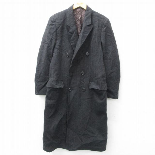 【50%OFF】S★古着 長袖 ウール コート メンズ 90年代 90s ロング丈 イギリス製 濃グレー 【spe】 25feb19 中古 アウター