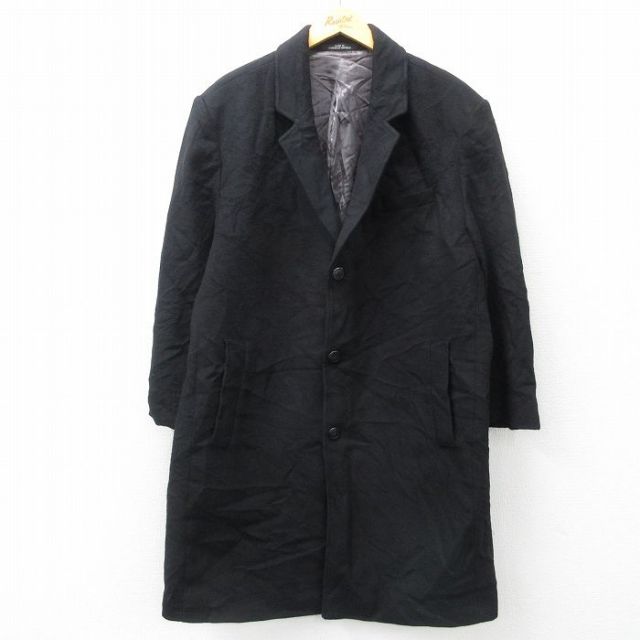 L★古着 長袖 ウール コート メンズ ロング丈 黒 ブラック 25feb19 中古 アウター