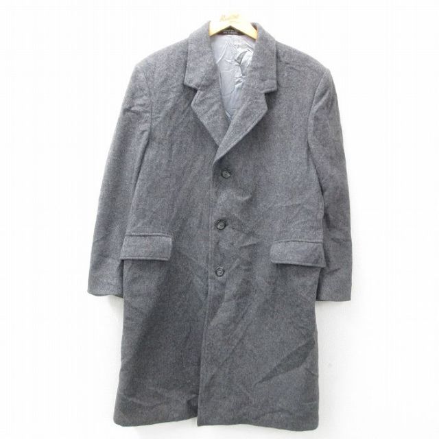 【50%OFF】【50%OFF】S★古着 長袖 ウール コート メンズ ロング丈 グレー 25feb19 中古 アウター