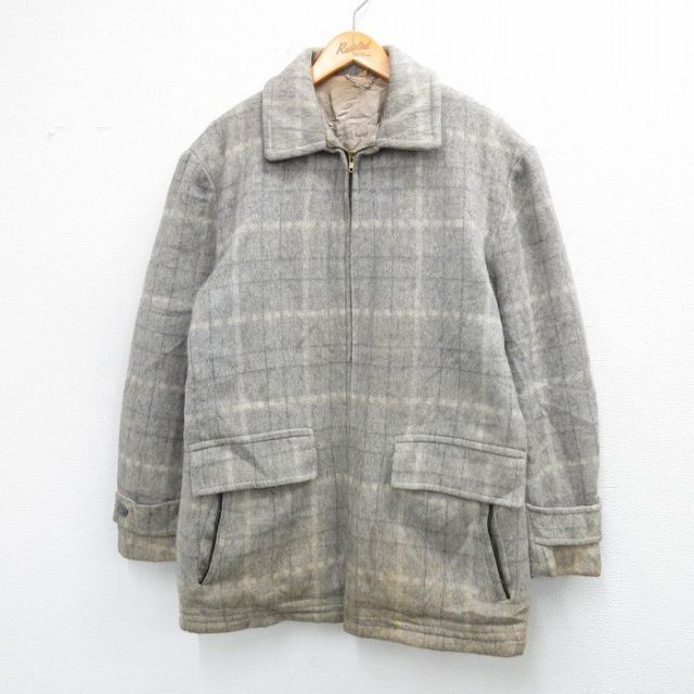 古着 長袖 ビンテージ ウール ジャケット メンズ 50年代 50s ロング丈 グレー他 チェック 内側キルティング spe XLサイズ 中古 中古 古着 古着通販 XL☆古着 長袖 ビンテージ ウール ジャケット メンズ 50年代