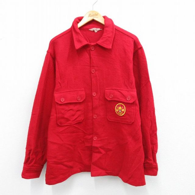 XL★古着 長袖 ボーイスカウト ウール ジャケット メンズ 80年代 80s ワッペン USA製 赤 レッド 25oct07 中古 アウター