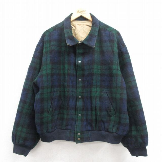 XL★古着 ラルフローレン Ralph Lauren ブランド ウール ジャケット メンズ 90年代 90s リバーシブル 緑 グリーン タータン チェック ブラックウォッチ 【spe】 25oct08 中古 アウター