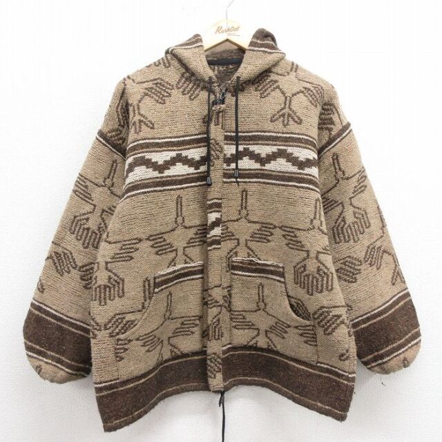【50%OFF】ウール長袖ジャケット ネイティブ柄 ベージュ L | 古着