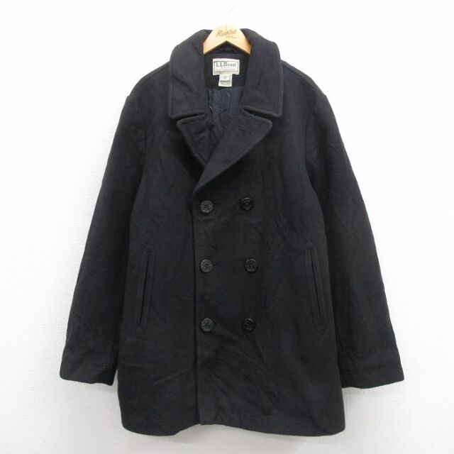 XL★古着 エルエルビーン LLBEAN ウール ピーコート Pコート メンズ 00年代 00s 大きいサイズ ロング丈 黒 ブラック 【spe】 25oct08 中古 アウター