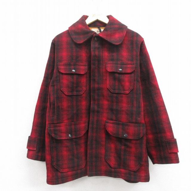 90s】 woolrich チェック レッド ベージュ ウール ジャケット 80s