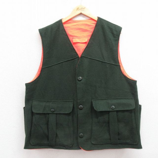 XL★古着 ウールリッチ WOOLRICH ウール ハンティング ベスト メンズ 90年代 90s USA製 緑 グリーン 25oct29 中古 アウター