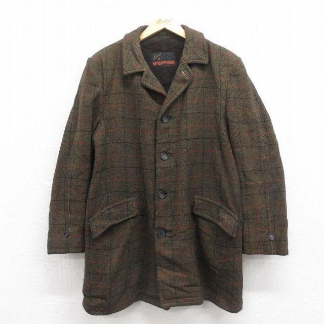 L★古着 マックレガー 長袖 ウール ジャケット コート メンズ 80年代 80s ロング丈 USA製 緑 グリーン チェック 内側ボア 25oct29 中古 アウター