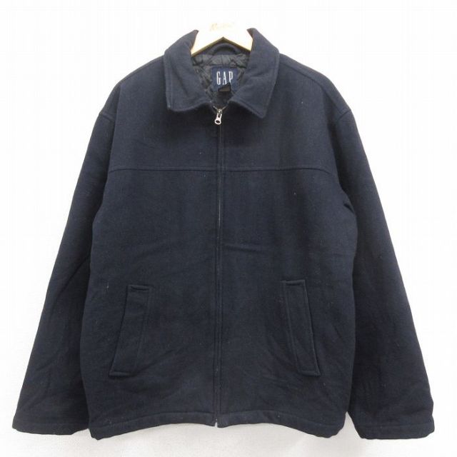 XL★古着 ギャップ GAP 長袖 ウール ジャケット メンズ 00年代 00s 紺 ネイビー 内側キルティング 25oct29 中古 アウター