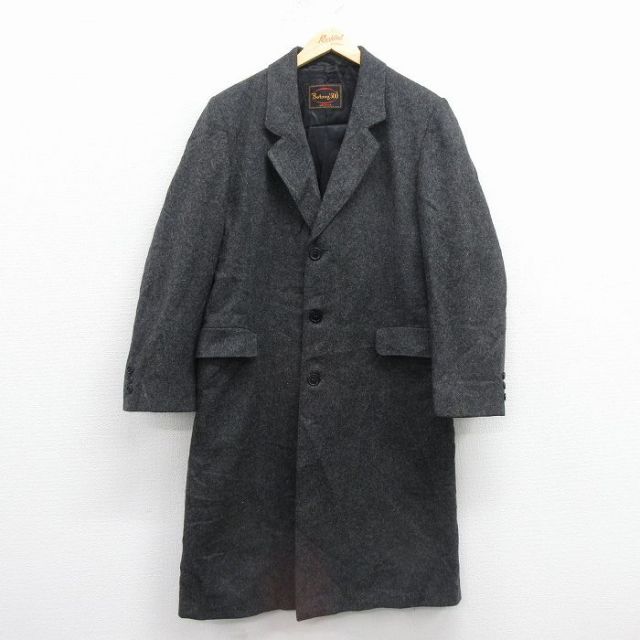 L★古着 長袖 ウール コート メンズ 90年代 90s ロング丈 USA製 濃グレー 25nov18
