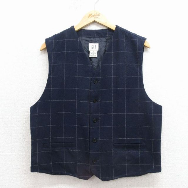 M★古着 ギャップ GAP ウール ベスト メンズ 00年代 00s 濃紺他 チェック 25nov18