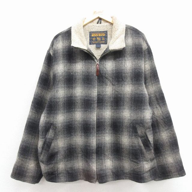 XL★古着 ウールリッチ 長袖 ウール ジャケット メンズ 黒 内側ボア黒 オンブレ チェック 25nov18