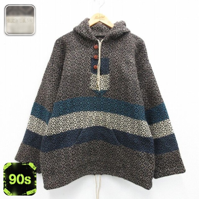 【50%OFF】ウール 90s 長袖パーカー 手織り ブラウン L | 古着