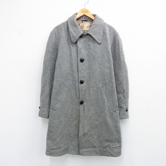 【50%OFF】XL★古着 長袖 ウール コート メンズ 90年代 90s ロング丈 USA製 グレー 内側ブランケット 25nov18